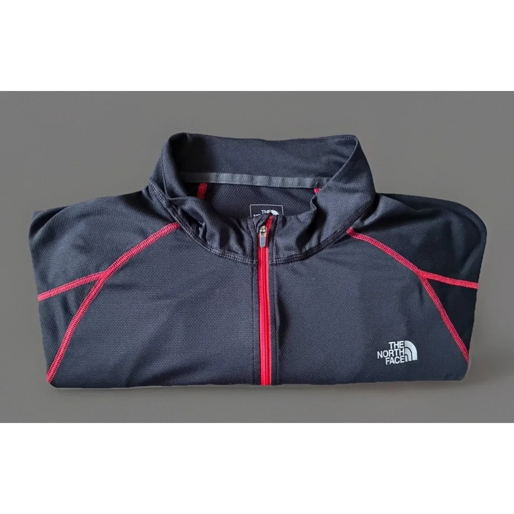The North Face Pullover FlashDry 1/4 Quarter Zip Shirt Black Logo Large JBHS